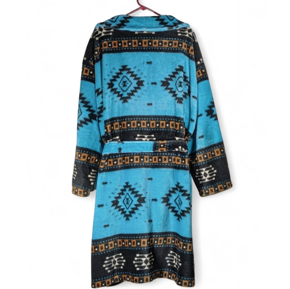 Southwestern Aztec Chimayo Blue Fleece Robe L/XL - Picture 3 of 5